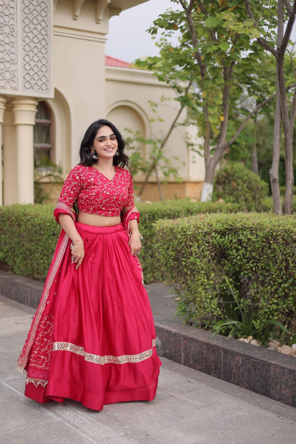 Designer Glory Satin Embroidered Lehenga Choli Set ClothsVilla