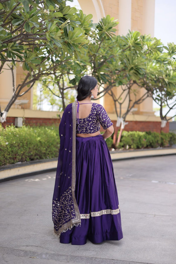 Designer Glory Satin Embroidered Lehenga Choli Set ClothsVilla