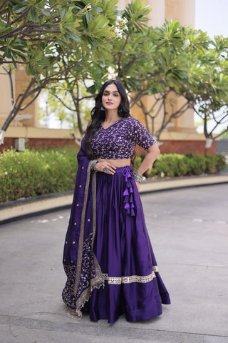 Designer Glory Satin Embroidered Lehenga Choli Set ClothsVilla