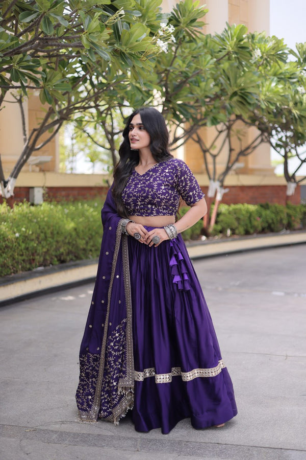 Designer Glory Satin Embroidered Lehenga Choli Set ClothsVilla