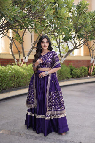 Designer Glory Satin Embroidered Lehenga Choli Set ClothsVilla