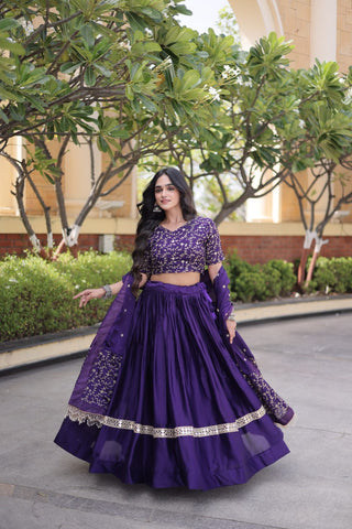 Designer Glory Satin Embroidered Lehenga Choli Set ClothsVilla