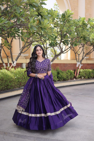 Designer Glory Satin Embroidered Lehenga Choli Set ClothsVilla