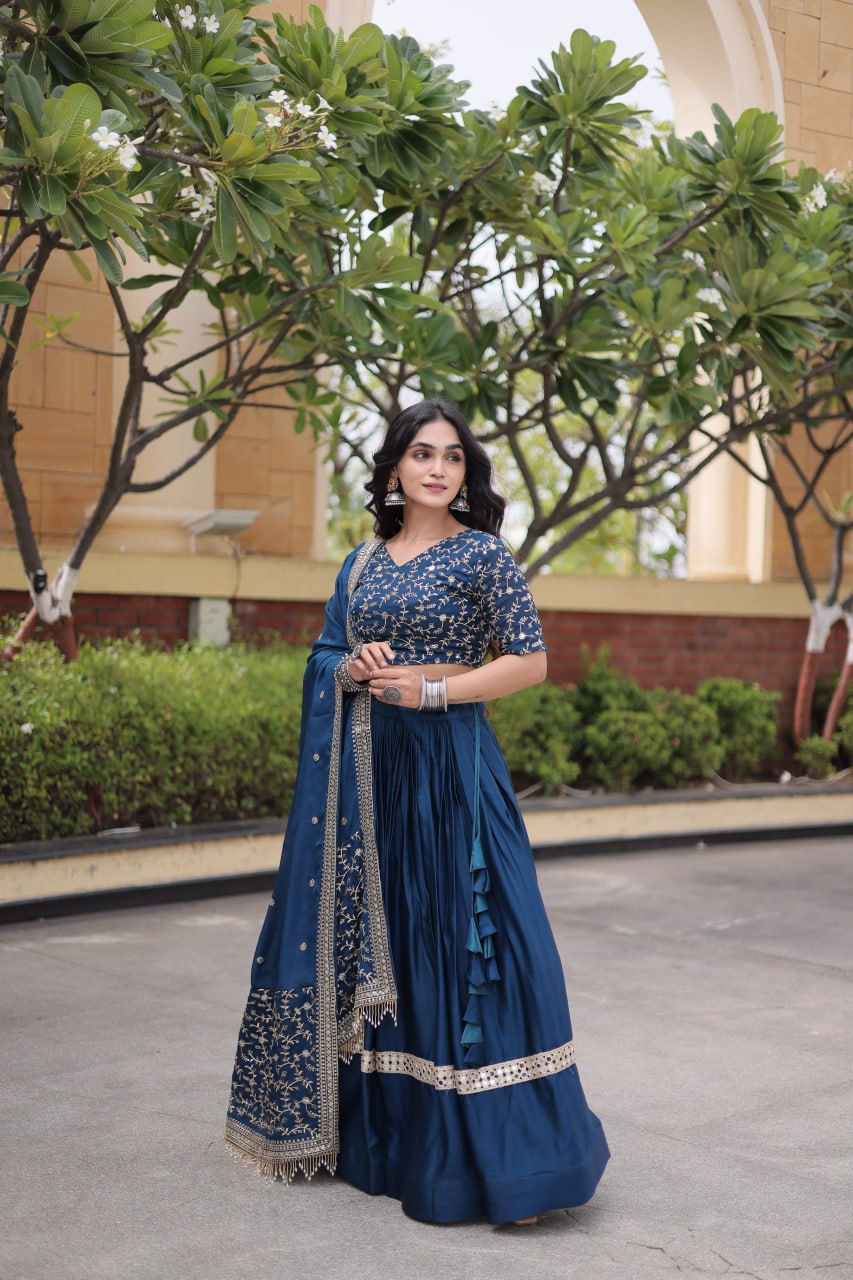 Designer Glory Satin Embroidered Lehenga Choli Set ClothsVilla