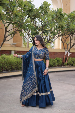 Designer Glory Satin Embroidered Lehenga Choli Set ClothsVilla
