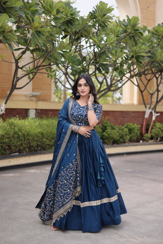 Designer Glory Satin Embroidered Lehenga Choli Set ClothsVilla