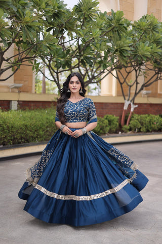 Designer Glory Satin Embroidered Lehenga Choli Set ClothsVilla
