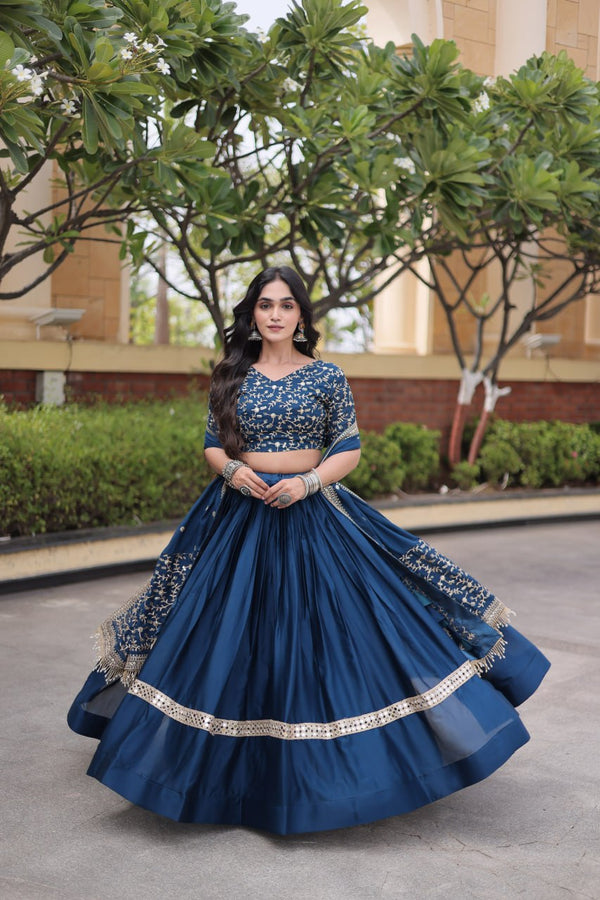 Designer Glory Satin Embroidered Lehenga Choli Set ClothsVilla