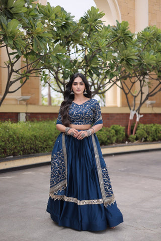 Designer Glory Satin Embroidered Lehenga Choli Set ClothsVilla