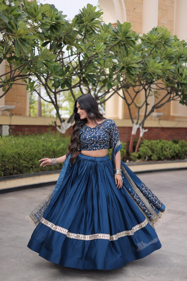 Designer Glory Satin Embroidered Lehenga Choli Set ClothsVilla