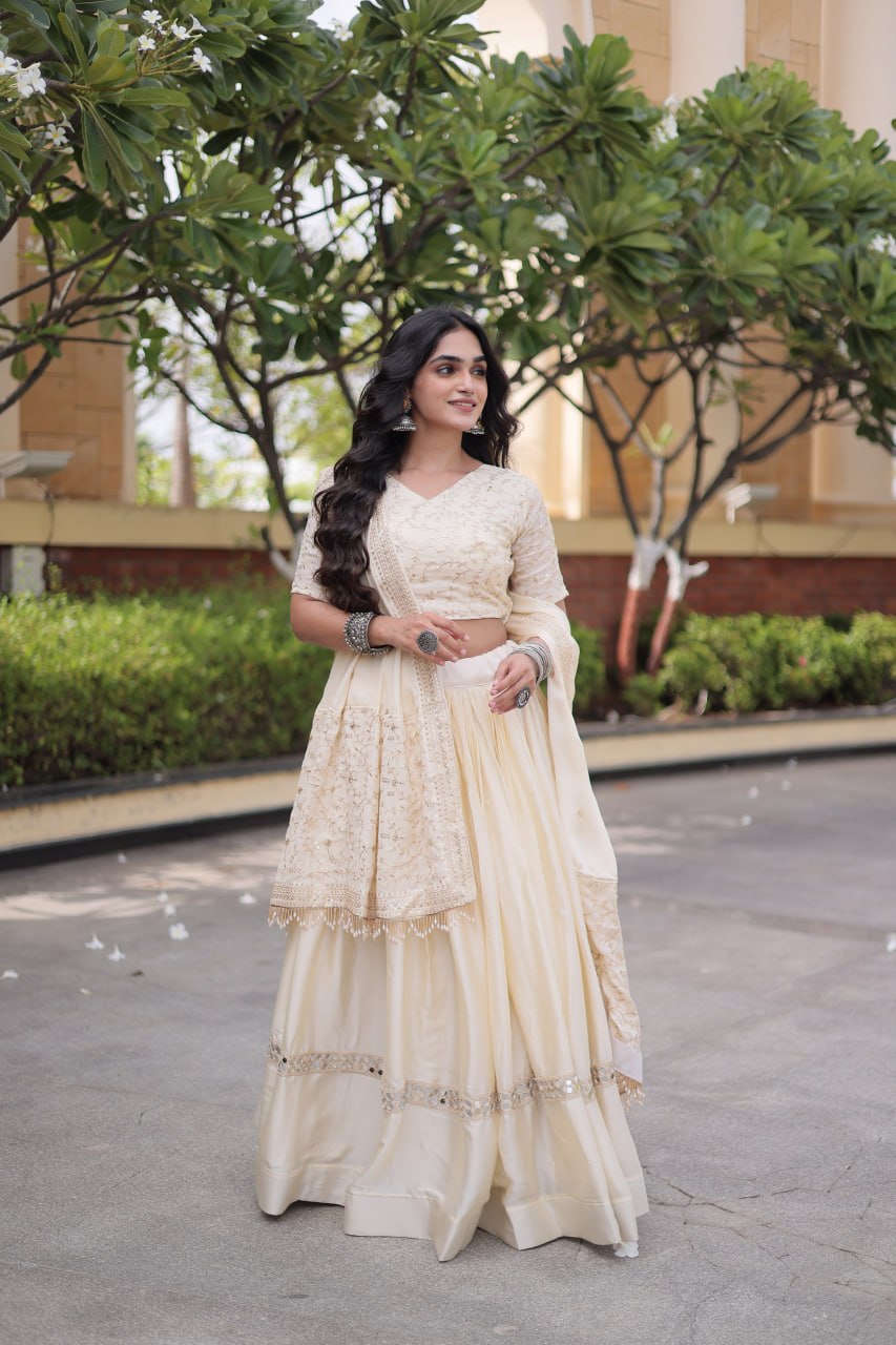 Designer Glory Satin Embroidered Lehenga Choli Set ClothsVilla