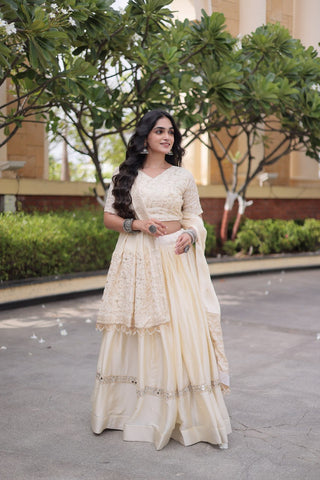 Designer Glory Satin Embroidered Lehenga Choli Set ClothsVilla