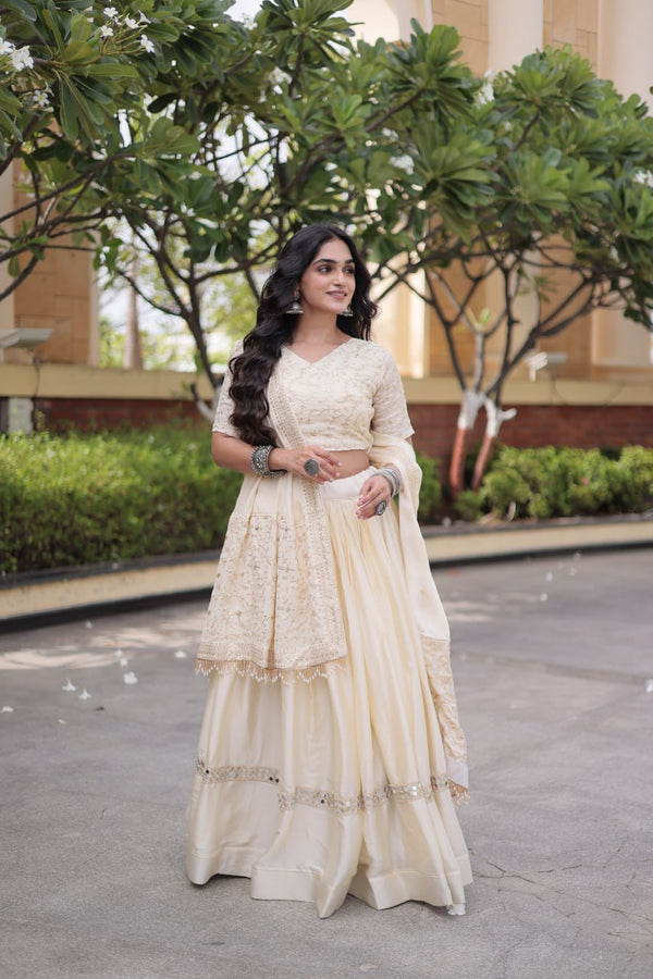 Designer Glory Satin Embroidered Lehenga Choli Set ClothsVilla