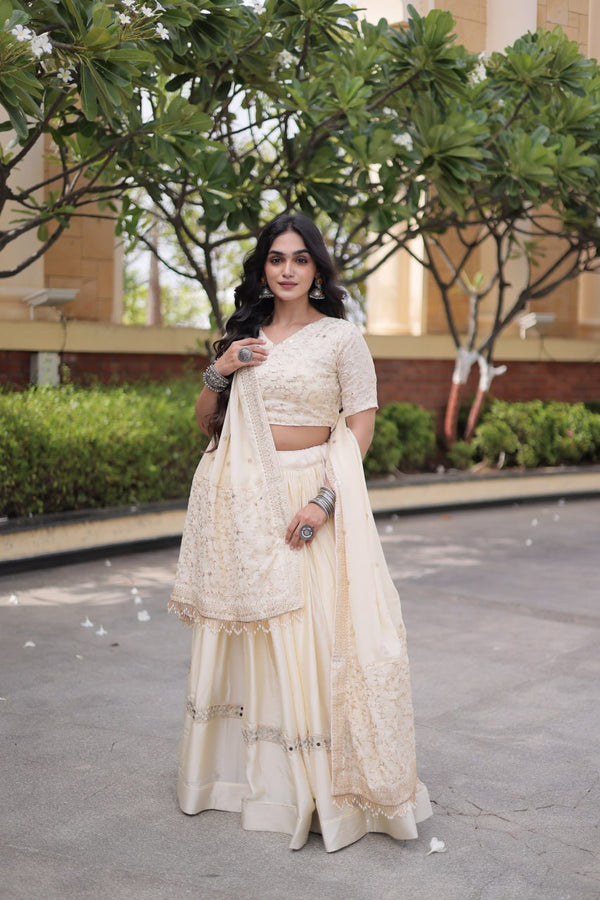 Designer Glory Satin Embroidered Lehenga Choli Set ClothsVilla