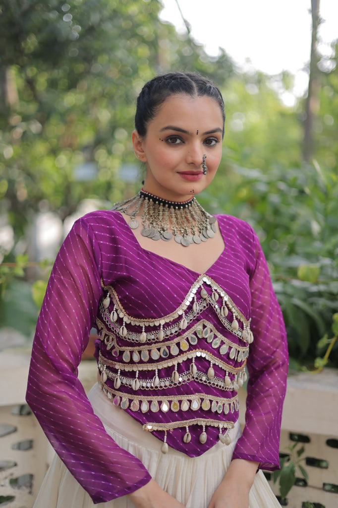 Designer Kora Cotton Lehenga with 12 Meter Flair & Leheriya Print Mirror Work Blouse ClothsVilla