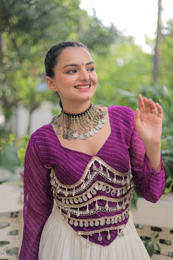 Designer Kora Cotton Lehenga with 12 Meter Flair & Leheriya Print Mirror Work Blouse ClothsVilla