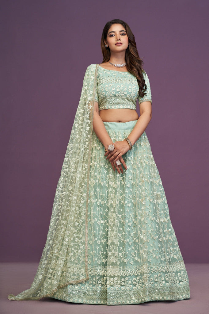 Pista Designer Net Lehenga Choli Set ClothsVilla