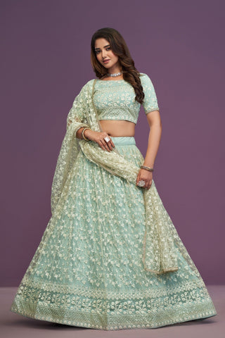 Pista Designer Net Lehenga Choli Set ClothsVilla