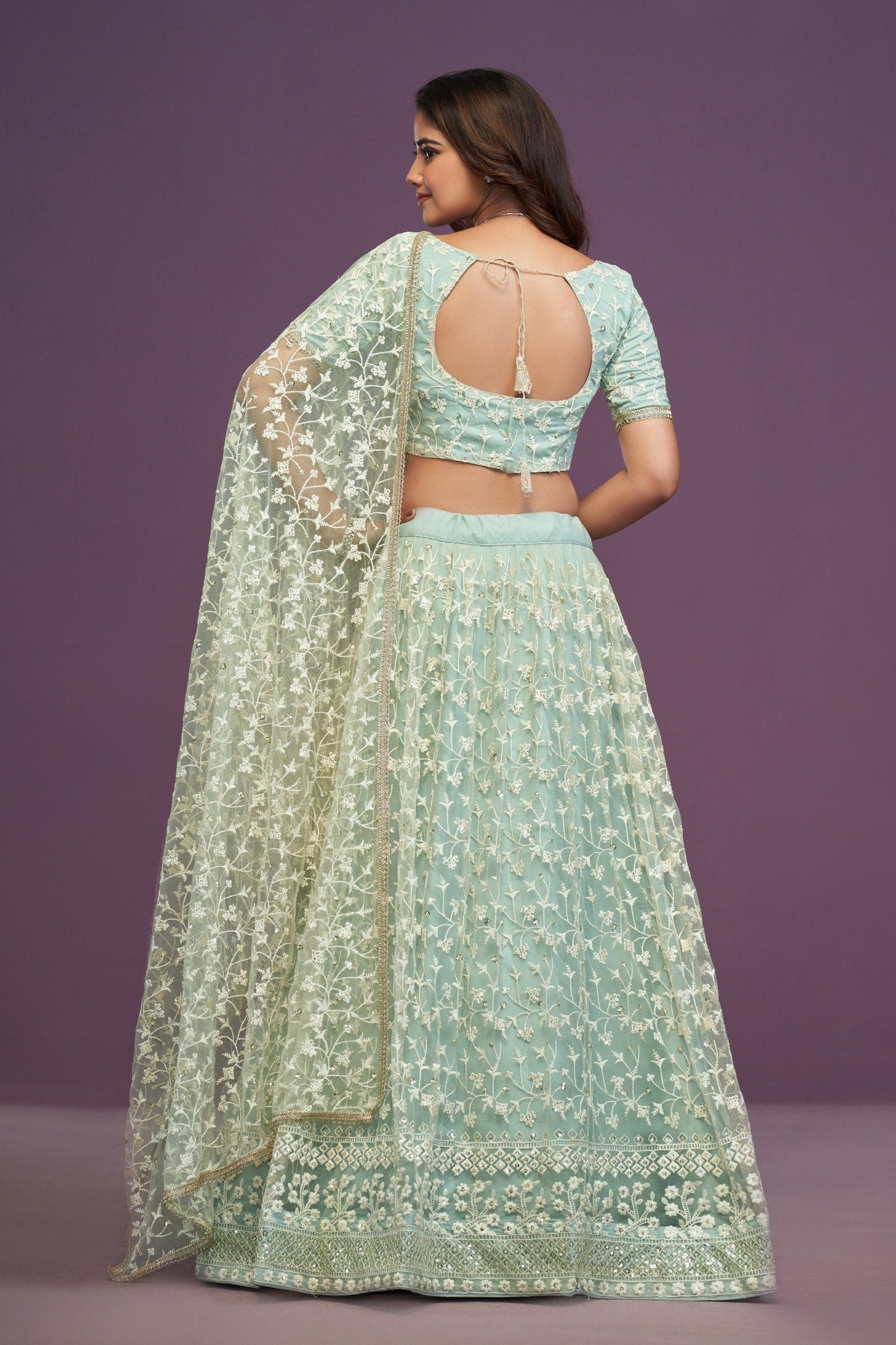 Pista Designer Net Lehenga Choli Set ClothsVilla