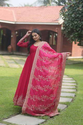 Designer Pink Anarkali Dress for women, georgette anarkali suit with dupatta, sequence embroidery anarkali, readymade anarkali kurtis, gown - ClothsVilla.com