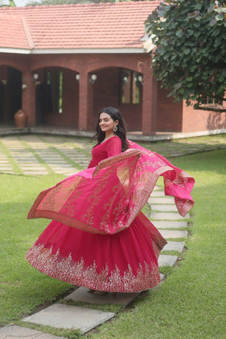 Designer Pink Anarkali Dress for women, georgette anarkali suit with dupatta, sequence embroidery anarkali, readymade anarkali kurtis, gown - ClothsVilla.com
