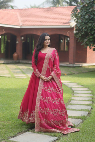 Designer Pink Anarkali Dress for women, georgette anarkali suit with dupatta, sequence embroidery anarkali, readymade anarkali kurtis, gown - ClothsVilla.com