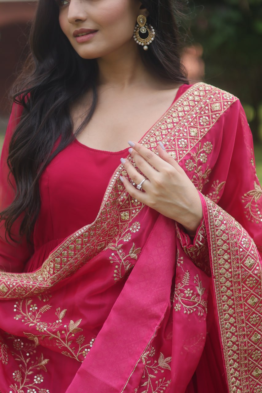 Designer Pink Anarkali Dress for women, georgette anarkali suit with dupatta, sequence embroidery anarkali, readymade anarkali kurtis, gown - ClothsVilla.com