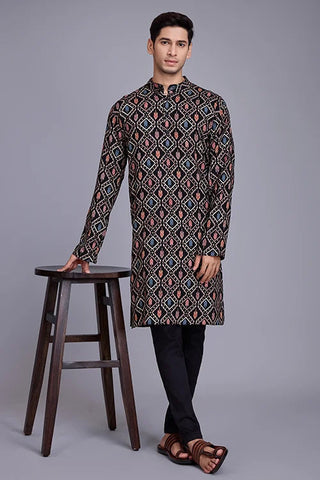 Designer Printed Black Color Kurta for Mens Wear Collection Clothsvilla