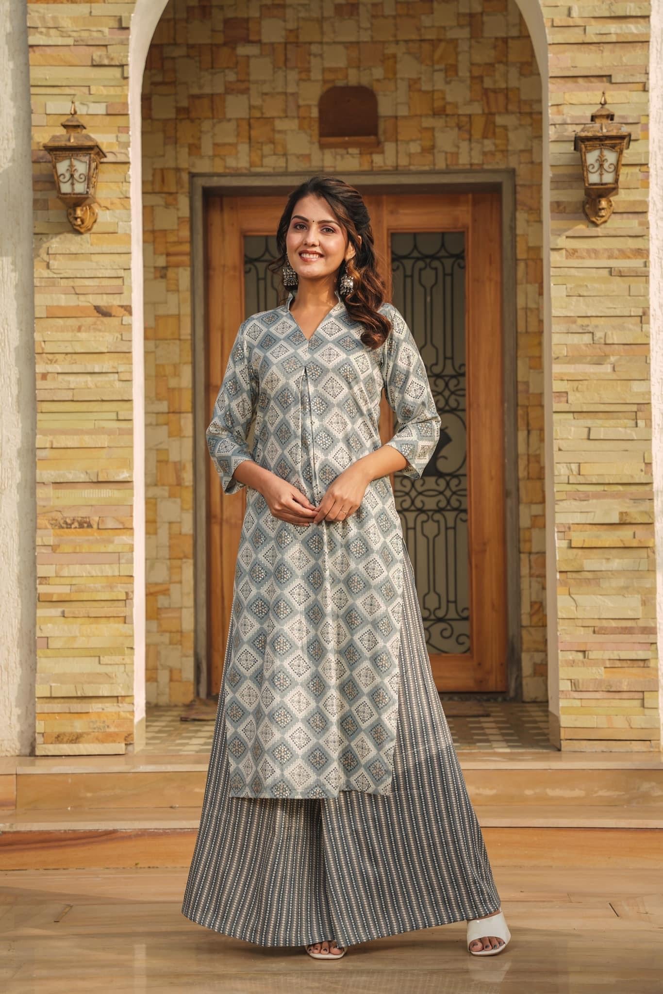 Designer Pure Rayon Printed Kurti Pant Set for Women Clothsvilla