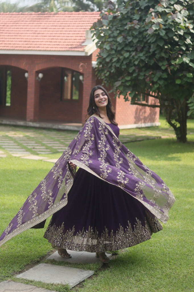 Designer Purple Anarkali Dress for women, georgette anarkali suit with dupatta, sequence embroidery anarkali, readymade anarkali kurtis, gown
