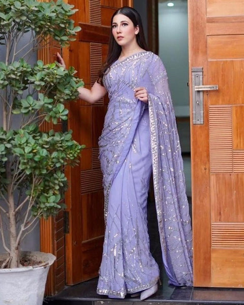 Designer Sequenced Faux Georgette Saree ClothsVilla Main image