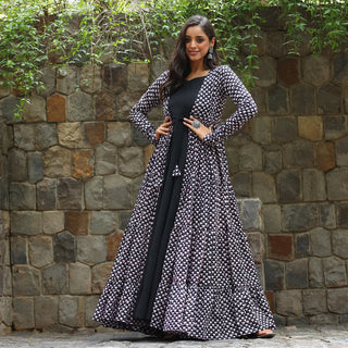 Digital Print Full Flare Shrug Set Gown for Women Clothsvilla