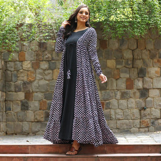 Digital Print Full Flare Shrug Set Gown for Women Clothsvilla