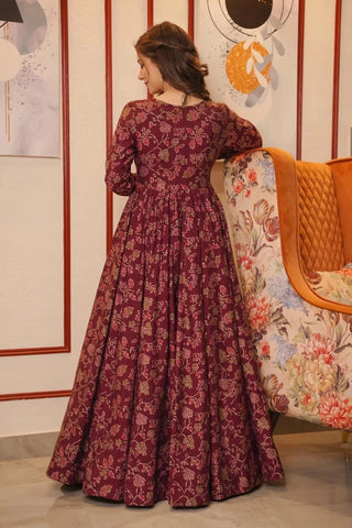 Digital Print Full Flare Shrug Set Gown for Women Clothsvilla