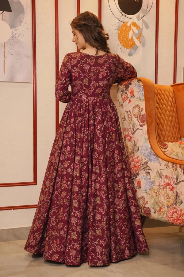 Digital Print Full Flare Shrug Set Gown for Women Clothsvilla