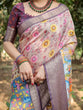 Load image into Gallery viewer, Pastel Beige Tussar Silk Saree with Vibrant Floral Motifs and Zari Border DIGITAL PRINT