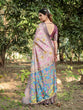 Load image into Gallery viewer, Pastel Beige Tussar Silk Saree with Vibrant Floral Motifs and Zari Border DIGITAL PRINT