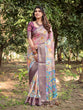 Load image into Gallery viewer, Pastel Beige Tussar Silk Saree with Vibrant Floral Motifs and Zari Border DIGITAL PRINT