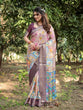 Load image into Gallery viewer, Pastel Beige Tussar Silk Saree with Vibrant Floral Motifs and Zari Border DIGITAL PRINT
