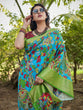 Load image into Gallery viewer, Vibrant Peacock Motif Blue and Green Tussar Silk Saree with Zari Border DIGITAL PRINT