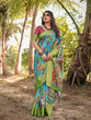 Load image into Gallery viewer, Vibrant Peacock Motif Blue and Green Tussar Silk Saree with Zari Border DIGITAL PRINT