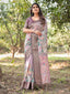 Lilac and Purple Digital Print Tussar Silk Saree with Zari Diamond Border and Lotus Motif Pallu DIGITAL PRINT