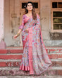 Load image into Gallery viewer, Graceful Grey Tussar Silk Saree with Pink Zari Border and Intricate Floral Motifs DIGITAL PRINT
