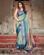 Load image into Gallery viewer, Majestic Blue and Green Digital Print Saree with Intricate Floral Motifs and Contrasting Pallu DIGITAL PRINT