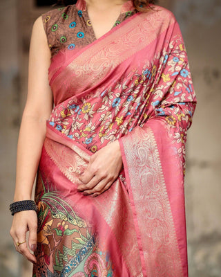 Rich Maroon Digital Print Saree with Antique Floral Design and Elegant Tassels DIGITAL PRINT