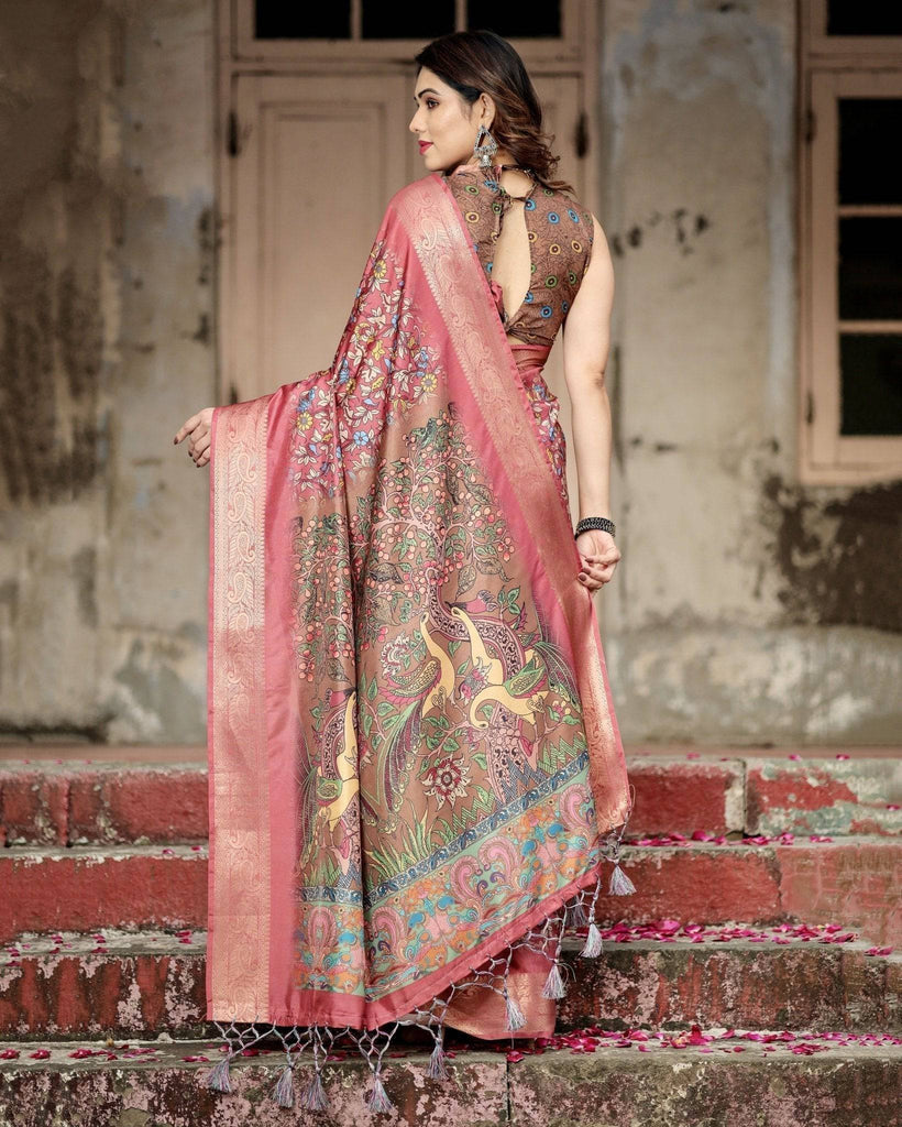 Rich Maroon Digital Print Saree with Antique Floral Design and Elegant Tassels DIGITAL PRINT