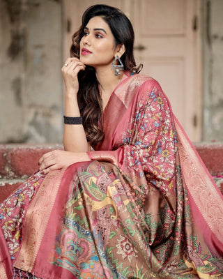 Rich Maroon Digital Print Saree with Antique Floral Design and Elegant Tassels DIGITAL PRINT