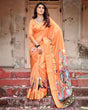 Load image into Gallery viewer, Sunset Orange Tussar Silk Saree with Royal Procession Pallu and Zari Border DIGITAL PRINT