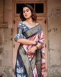 Load image into Gallery viewer, Geometric Multicolor Tussar Silk Saree with Charcoal Gray Zari Border and Abstract Pallu DIGITAL PRINT