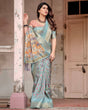 Load image into Gallery viewer, Sky Blue Tussar Silk Saree with Intricate Zari Border and Artistic Pallu Design DIGITAL PRINT
